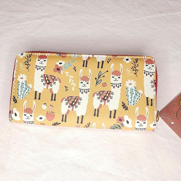 Zip Around Wallet Llama Printed Faux LeatherWrap Around Print Gift Womens - Picture 2 of 3
